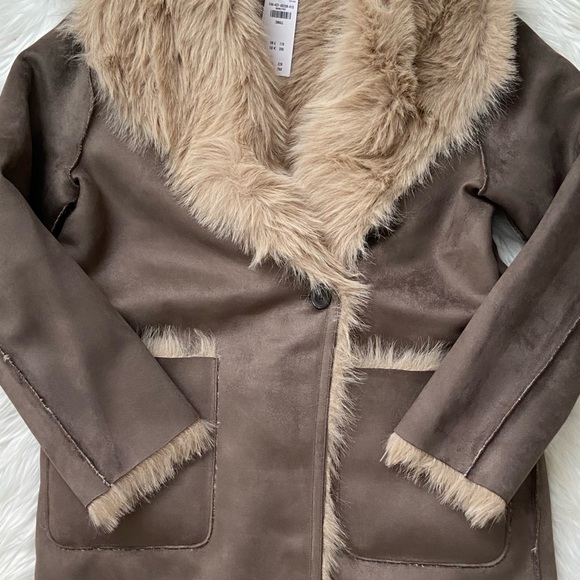 reversible vegan suede shearling long coat - Picture 9 of 13